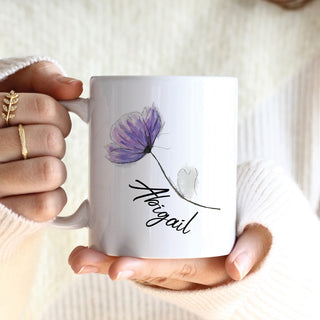 Purple Flower Personalized White Coffee Mug - 11 oz.