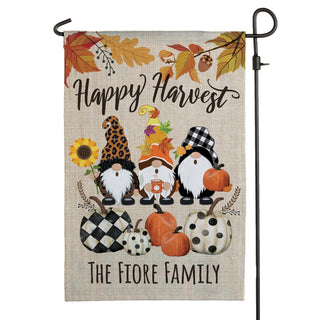 Happy Harvest Gnome Personalized Garden Flag