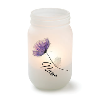 Purple Flower Personalized Frosted Mason Jar Votive Holder