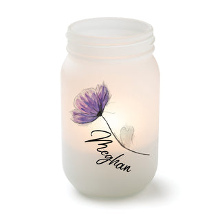 Purple Flower Personalized Frosted Mason Jar Votive Holder