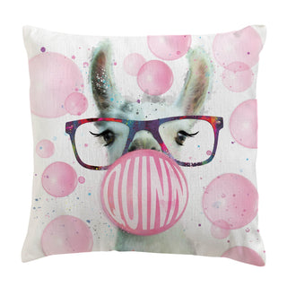 Bubble Gum Llama Personalized 14x14 Throw Pillow