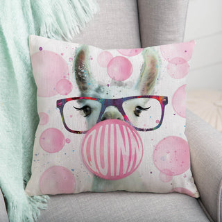 Bubble Gum Llama Personalized 14x14 Throw Pillow