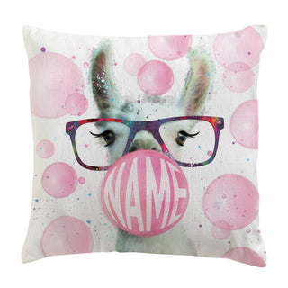 Bubble Gum Llama Personalized 14x14 Throw Pillow