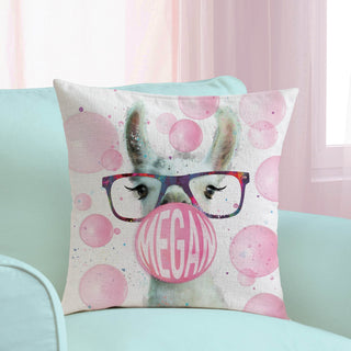 Bubble gum llama 17x17 throw pillow with name