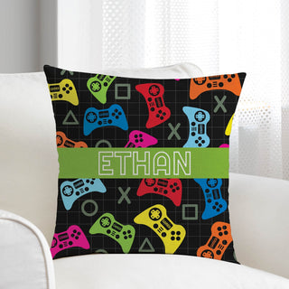 Colorful gamer throw pillow with name