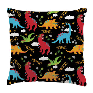 Colorful Dinosaurs Black Personalized 14x14 Throw Pillow