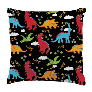 Colorful Dinosaurs Black Personalized 14x14 Throw Pillow