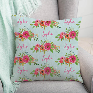 Floral Garden Personalized 14x14 Throw Pillow