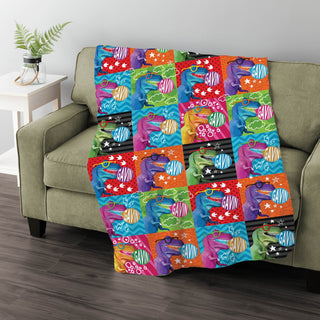 Bubble gum dinosaur fuzzy blanket