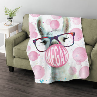 Bubble Gum Llama Personalized Fuzzy Blanket