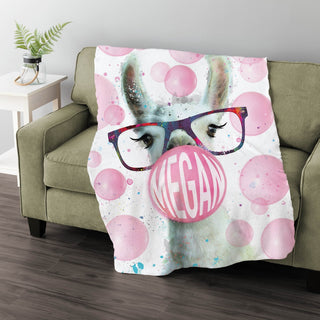 Bubble gum llama fuzzy blanket 