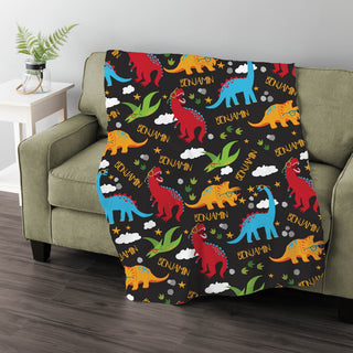Colorful dinosaur black blanket
