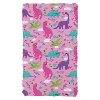 Colorful Dinosaur Personalized Pink Fuzzy Blanket
