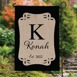 Fancy border burlap garden flag 