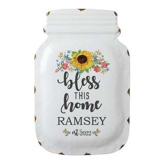 Bless this Home Personalized Enamel Mason Jar Wall Sign