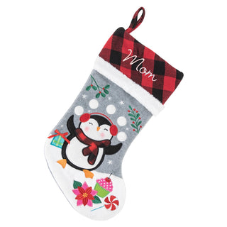 Buffalo Check Cuff Personalized Stocking - Penguin