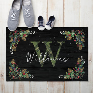 Pine foliage thin doormat with name 