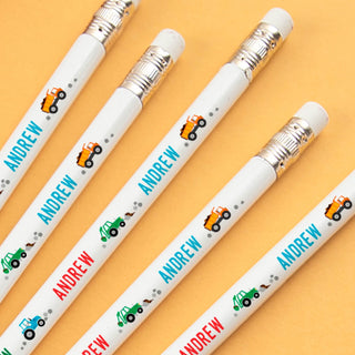 Construction Trucks Personalized White Pencil - Set of 6