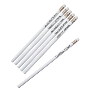 Your Message in Black Personalized White Pencil - Set of 6