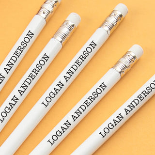 Your Message in Black Personalized White Pencil - Set of 6