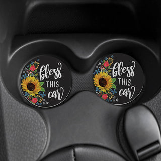 Bless This Car Personalized Car Coasters