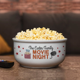 Family movie popcorn bowl with name 