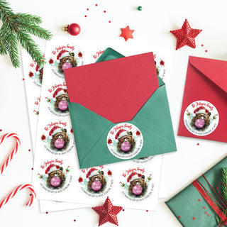Holiday Bubble Gum Bear Personalized Return Address Labels - Set of 48