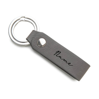 Script Name Gray Leatherette Key Ring