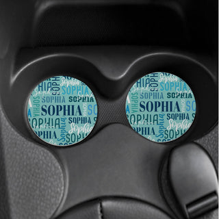 My name in blue car coasters