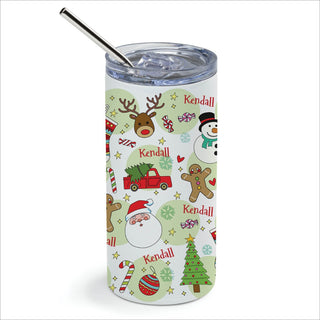 Holiday Theme Stainless Steel Tumbler with Straw