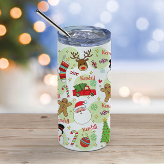 Holiday tumbler with straw and lid