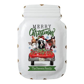 Merry Christmas Farm Animals Personalized Enamel Mason Jar Sign