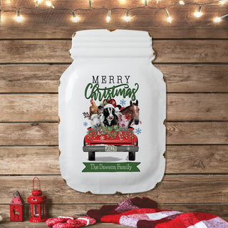 Merry Christmas Farm Animals Personalized Enamel Mason Jar Sign