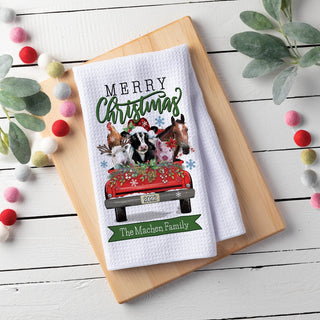 Merry Christmas waffle tea towel