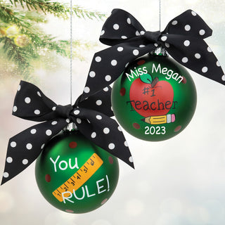 #1 Teacher Personalized Glass Ball Ornament