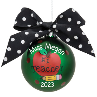 #1 Teacher Personalized Glass Ball Ornament