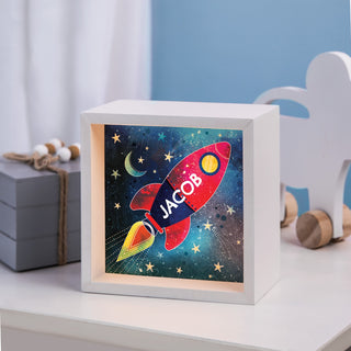 Rocket Ship in Space Personalized Light Up Shadowbox