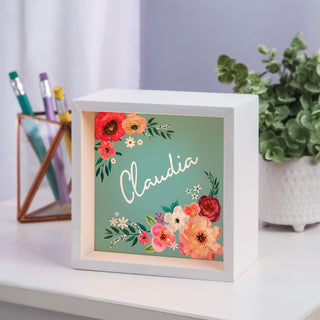 Floral Personalized Aqua Light Up Shadowbox