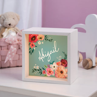 Floral Personalized Aqua Light Up Shadowbox