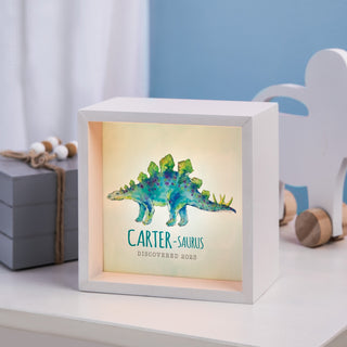 Dino-Stegosaurus Blue Personalized Light Up Shadowbox