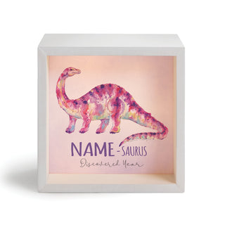 Dino-Brontosaurus Pink Personalized Light Up Shadowbox