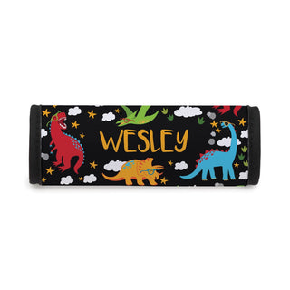 Colorful Dinosaurs Personalized Black Luggage Handle Wrap