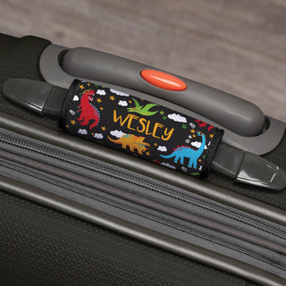 Colorful Dinosaurs Personalized Black Luggage Handle Wrap