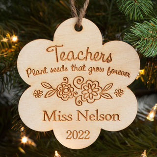 Teacher plant wood ornament with name and year