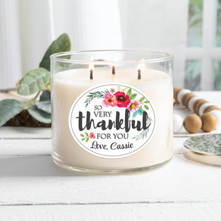 So thankful 3 wick candle with name 