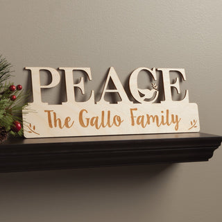 Peace wood plaque with family name