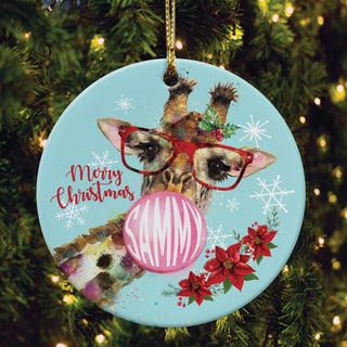 Merry christmas bubble gum giraffe with name 