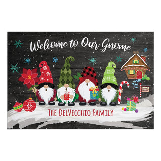 Holiday Gnomes Snow Scene Personalized Doormat - 18x27 Inch, 1/4" Thick