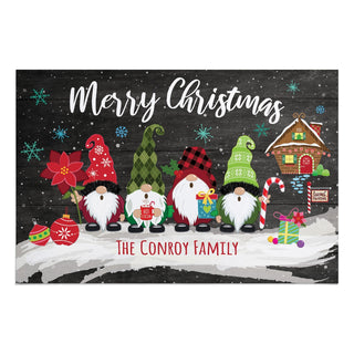 Holiday Gnomes Snow Scene Personalized Doormat - 18x27 Inch, 1/8" Thin