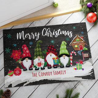 Holiday gnome family thin doormat with name 